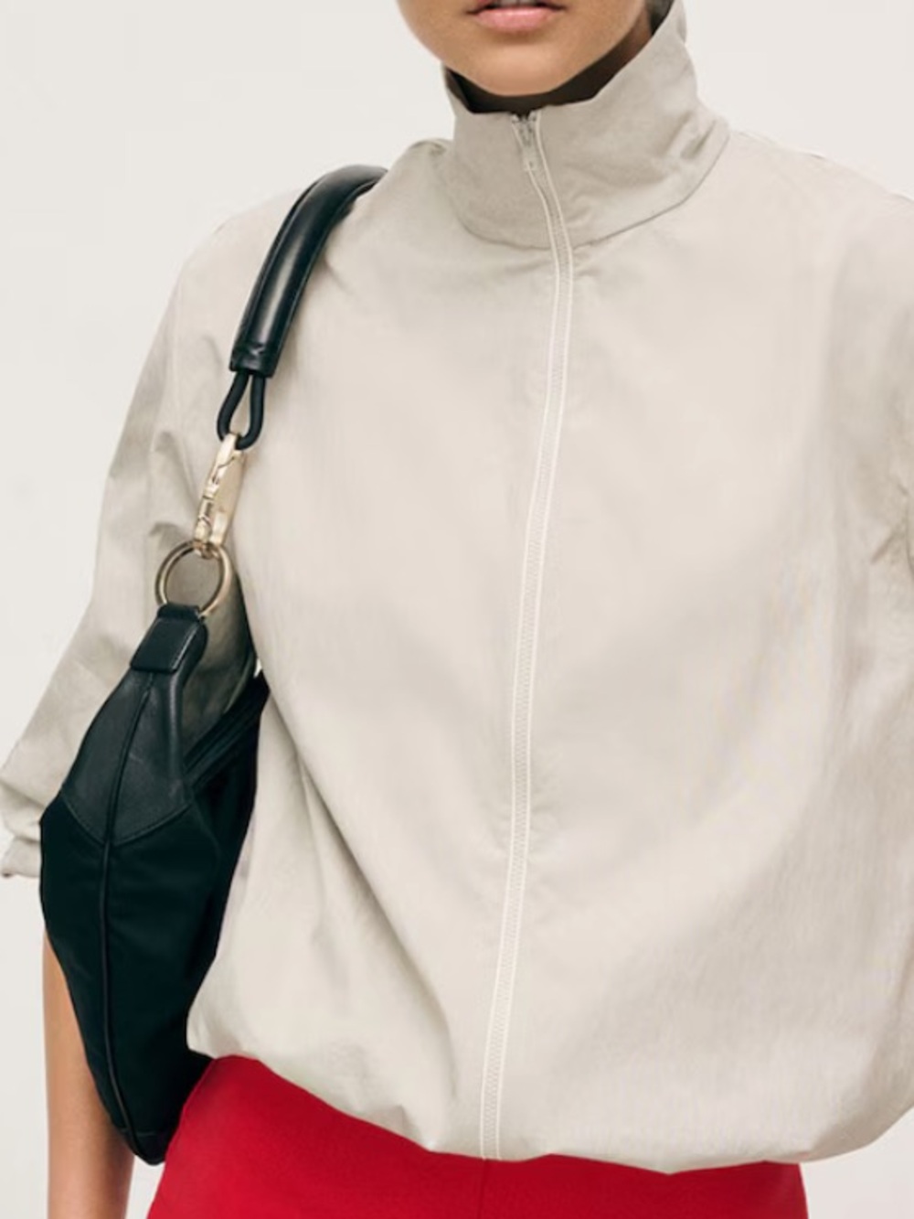 Cream High-Neck Cropped Jacket